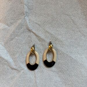 Black and Cream Oval Earrings with Gold accent